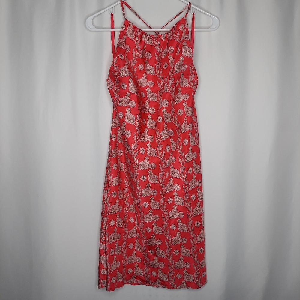 Gap Silk Halter Midi Dress 6 S Pink Paisley Floral Tie Neck Satin Y2K Fairy Hoco